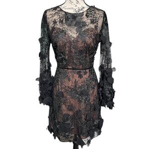 Marchesa Black Floral Lace Dress